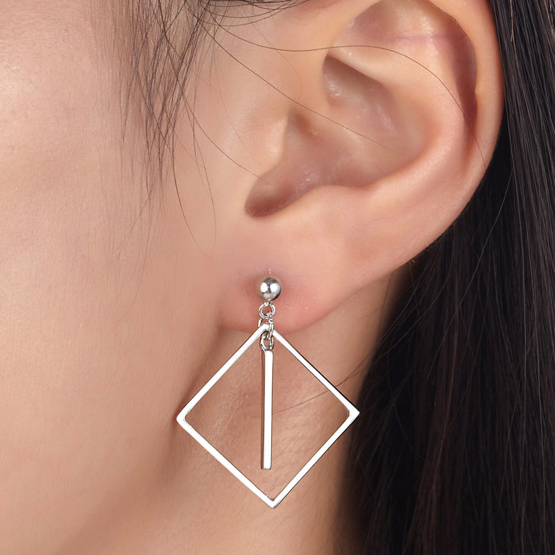 925 Sterling Silver Dangle Square Earrings 925 Sterling Silver Dangle Square Earrings