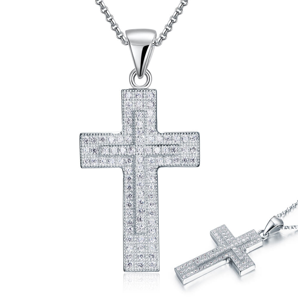 Micro Setting Cubic Zirconia 925 Sterling Silver Cross Pendant Necklace Micro Setting Cubic Zirconia 925 Sterling Silver Cross Pendant Necklace