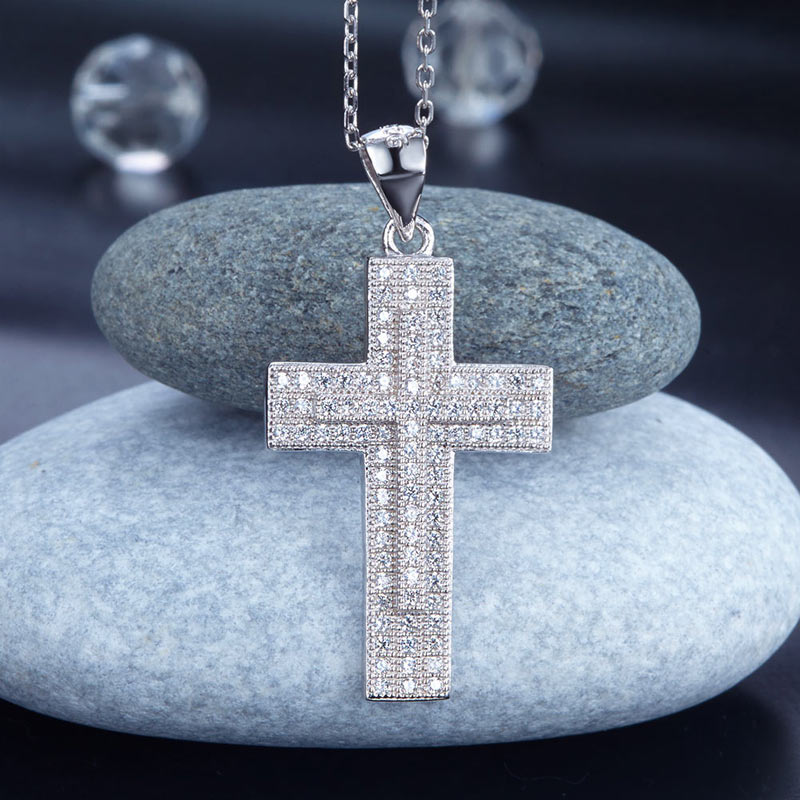 Micro Setting Cubic Zirconia 925 Sterling Silver Cross Pendant Necklace Micro Setting Cubic Zirconia 925 Sterling Silver Cross Pendant Necklace