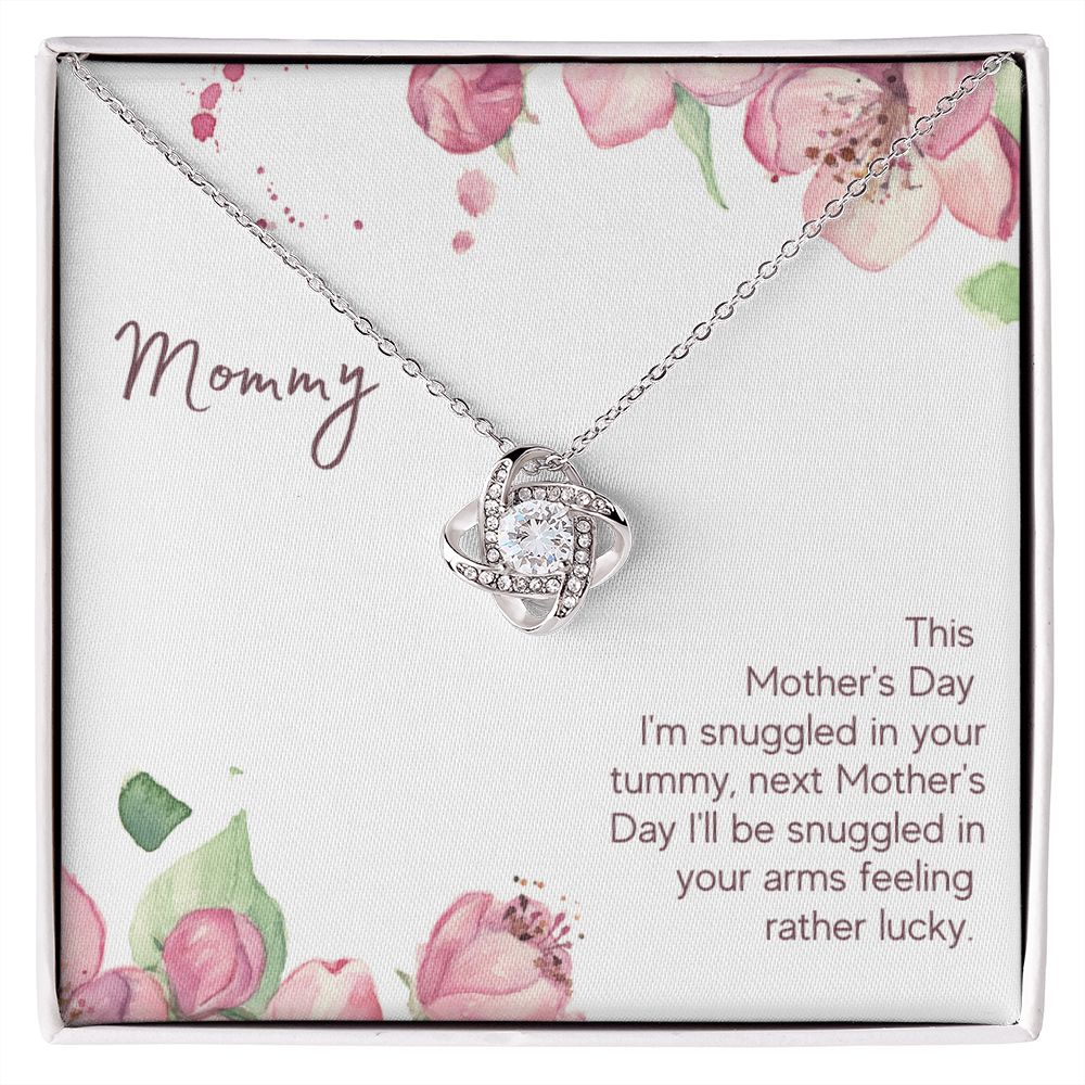 Mommy Snuggled in Your Tummy Love Knot Necklace Mommy Snuggled in Your Tummy Love Knot Necklace