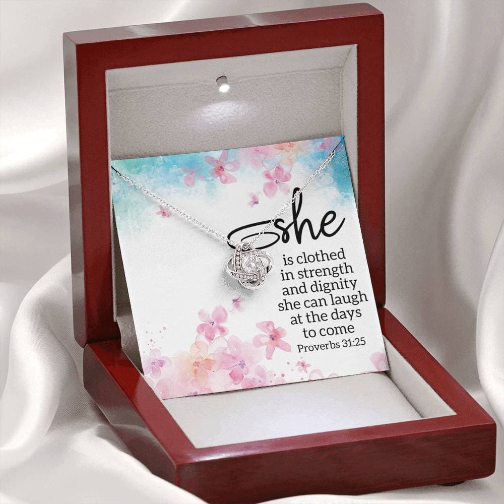 She is Clothed in Strength Love Knot Necklace She is Clothed in Strength Love Knot Necklace