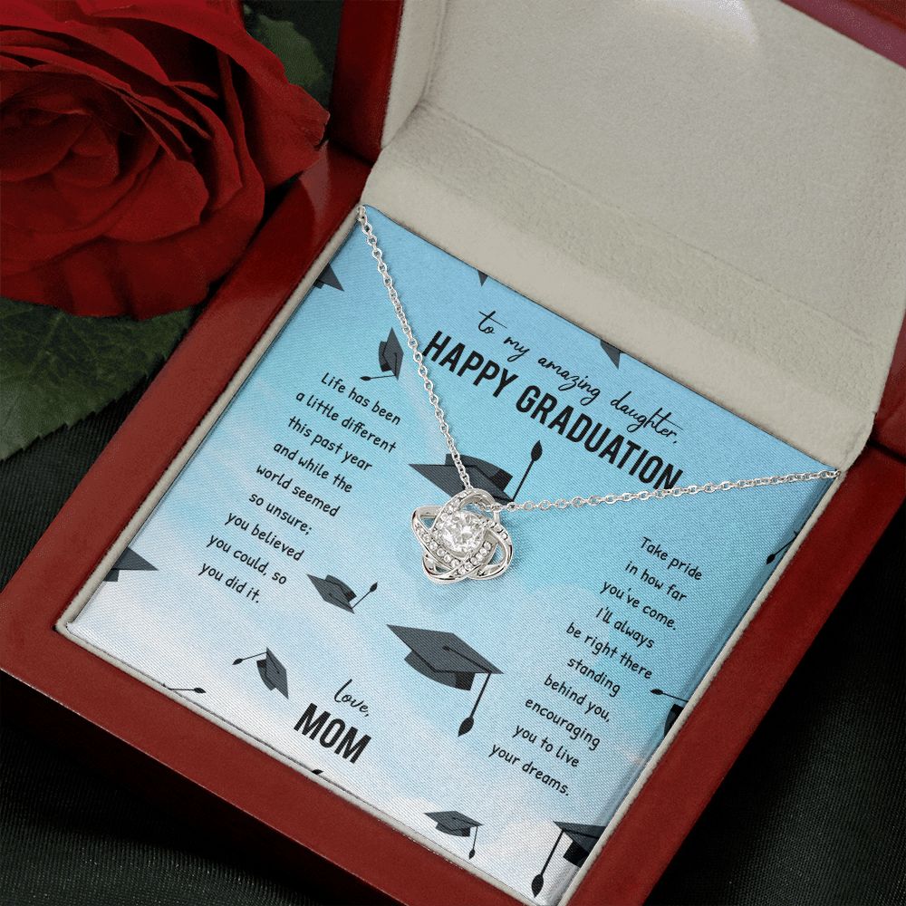 To My Amazing Daughter Happy Graduation Love Mom Love Knot Necklace To My Amazing Daughter Happy Graduation Love Mom Love Knot Necklace