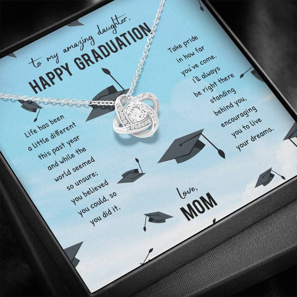 To My Amazing Daughter Happy Graduation Love Mom Love Knot Necklace To My Amazing Daughter Happy Graduation Love Mom Love Knot Necklace