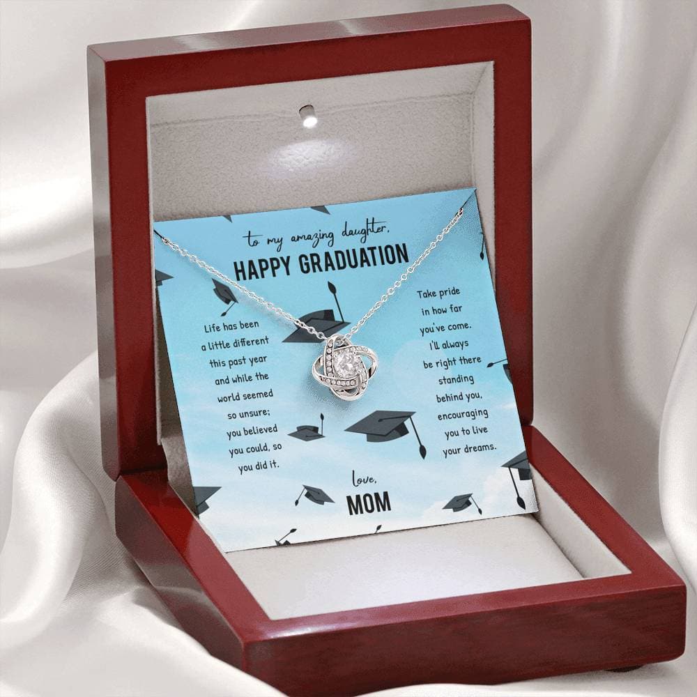 To My Amazing Daughter Happy Graduation Love Mom Love Knot Necklace To My Amazing Daughter Happy Graduation Love Mom Love Knot Necklace