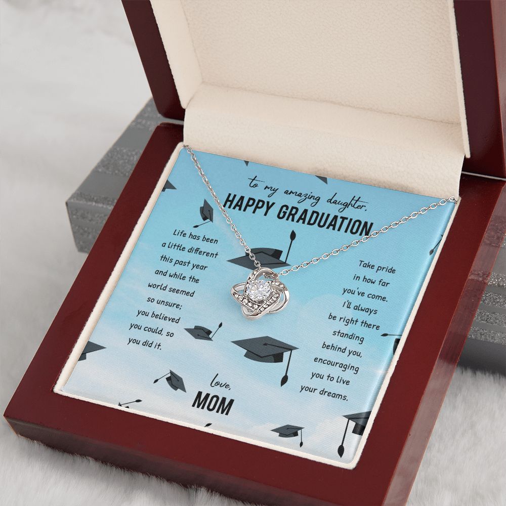To My Amazing Daughter Happy Graduation Love Mom Love Knot Necklace To My Amazing Daughter Happy Graduation Love Mom Love Knot Necklace