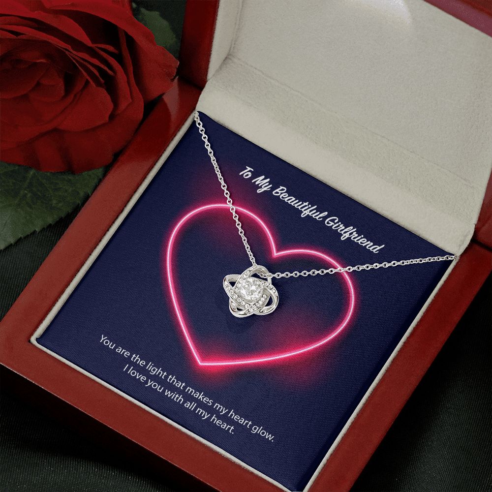 To My Beautiful Girlfriend Neon Heart Love Knot Necklace To My Beautiful Girlfriend Neon Heart Love Knot Necklace
