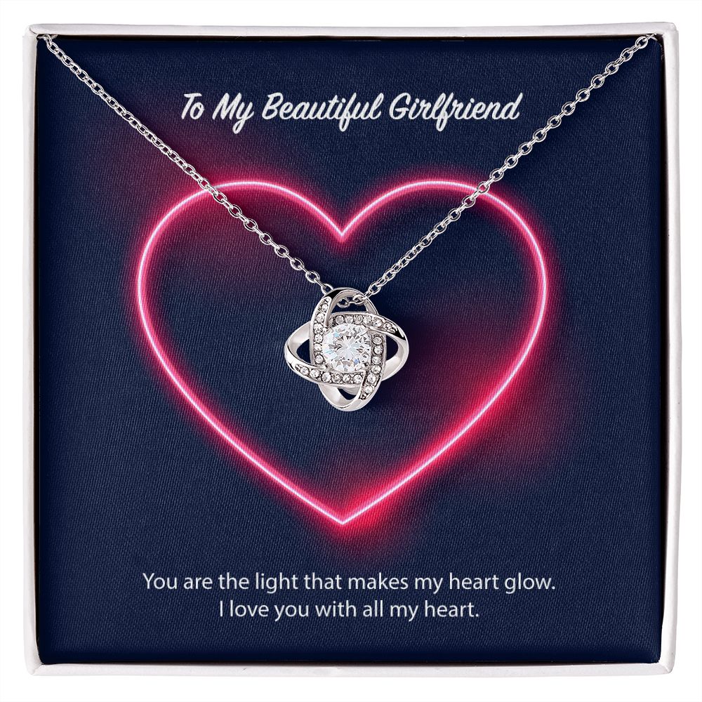 To My Beautiful Girlfriend Neon Heart Love Knot Necklace To My Beautiful Girlfriend Neon Heart Love Knot Necklace