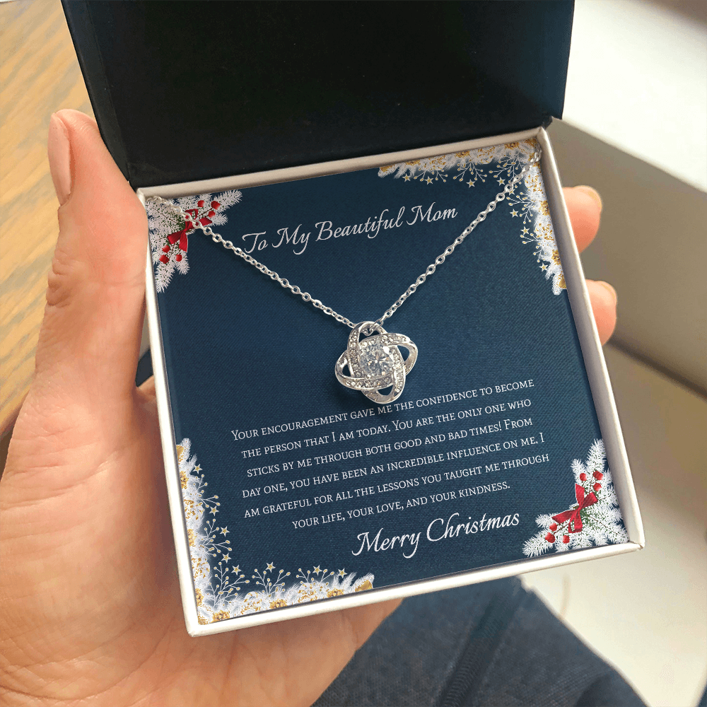 To My Beautiful Mom Merry Christmas Love Knot Necklace To My Beautiful Mom Merry Christmas Love Knot Necklace