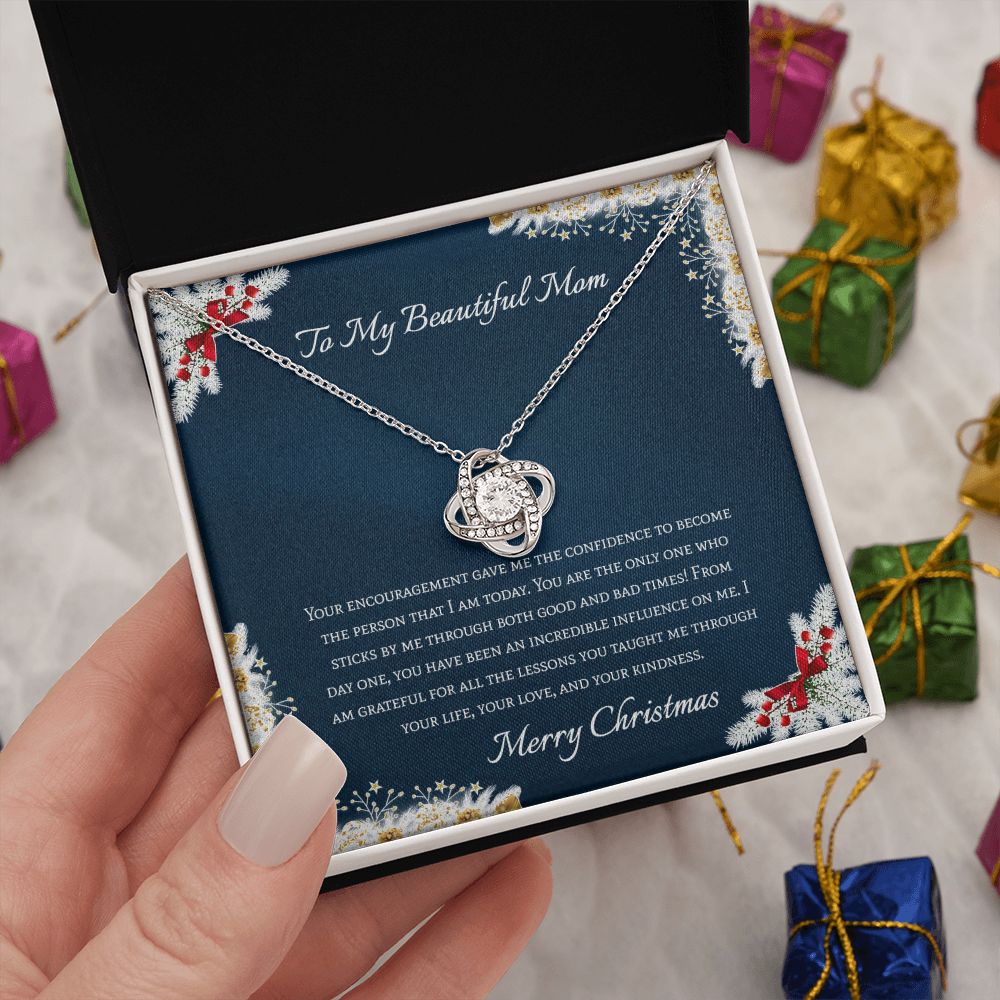 To My Beautiful Mom Merry Christmas Love Knot Necklace To My Beautiful Mom Merry Christmas Love Knot Necklace