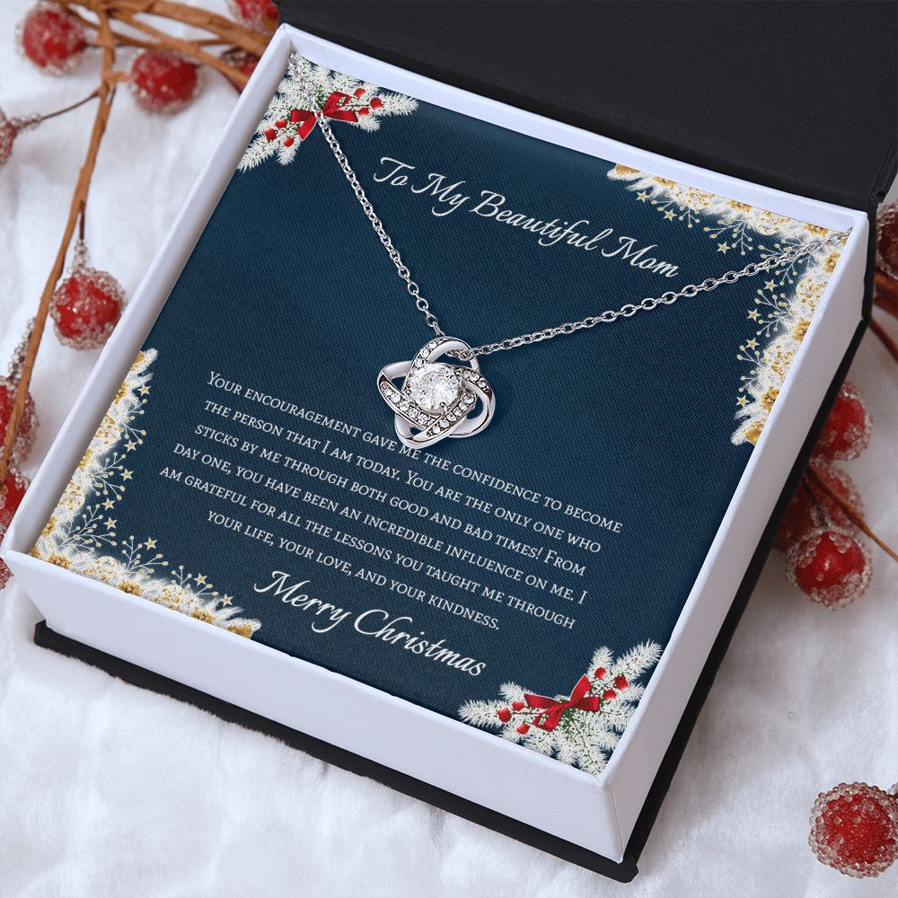 To My Beautiful Mom Merry Christmas Love Knot Necklace To My Beautiful Mom Merry Christmas Love Knot Necklace