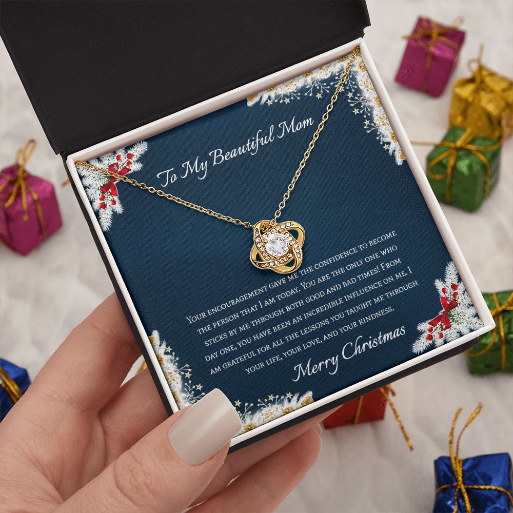 To My Beautiful Mom Merry Christmas Love Knot Necklace To My Beautiful Mom Merry Christmas Love Knot Necklace