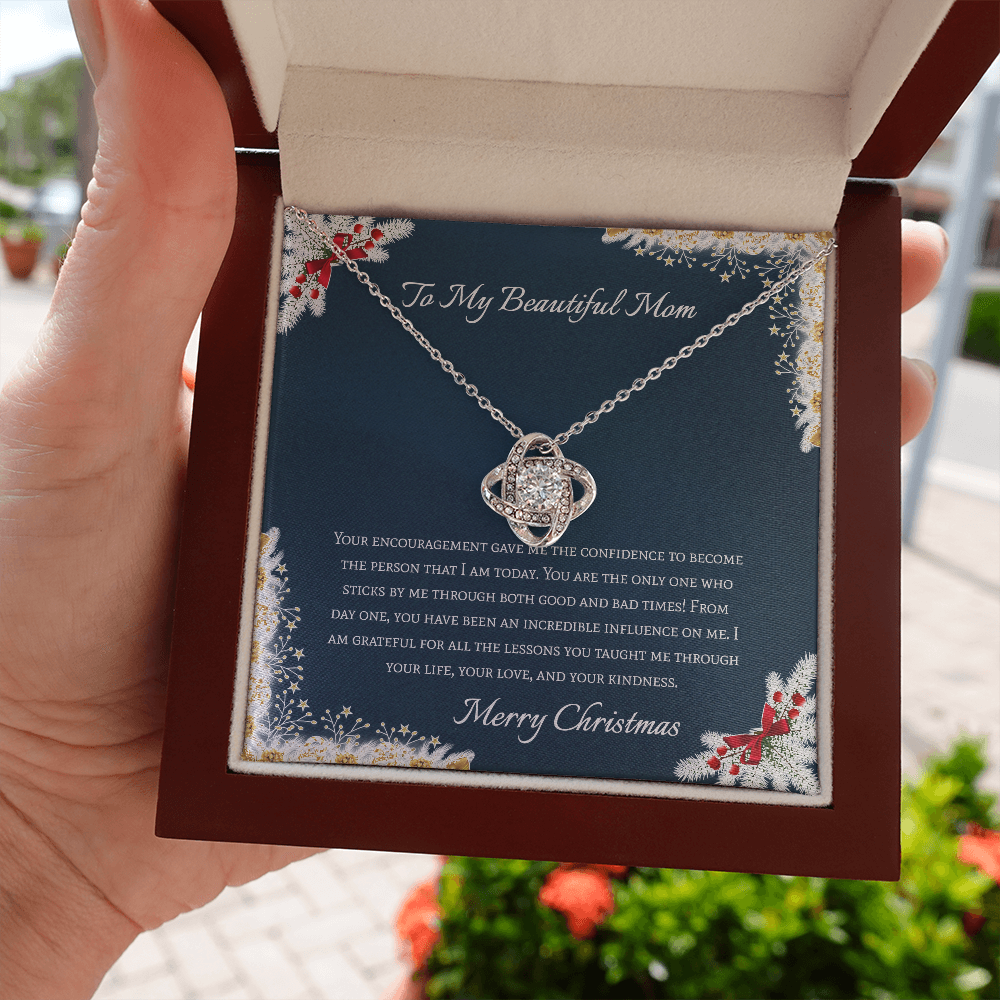 To My Beautiful Mom Merry Christmas Love Knot Necklace To My Beautiful Mom Merry Christmas Love Knot Necklace