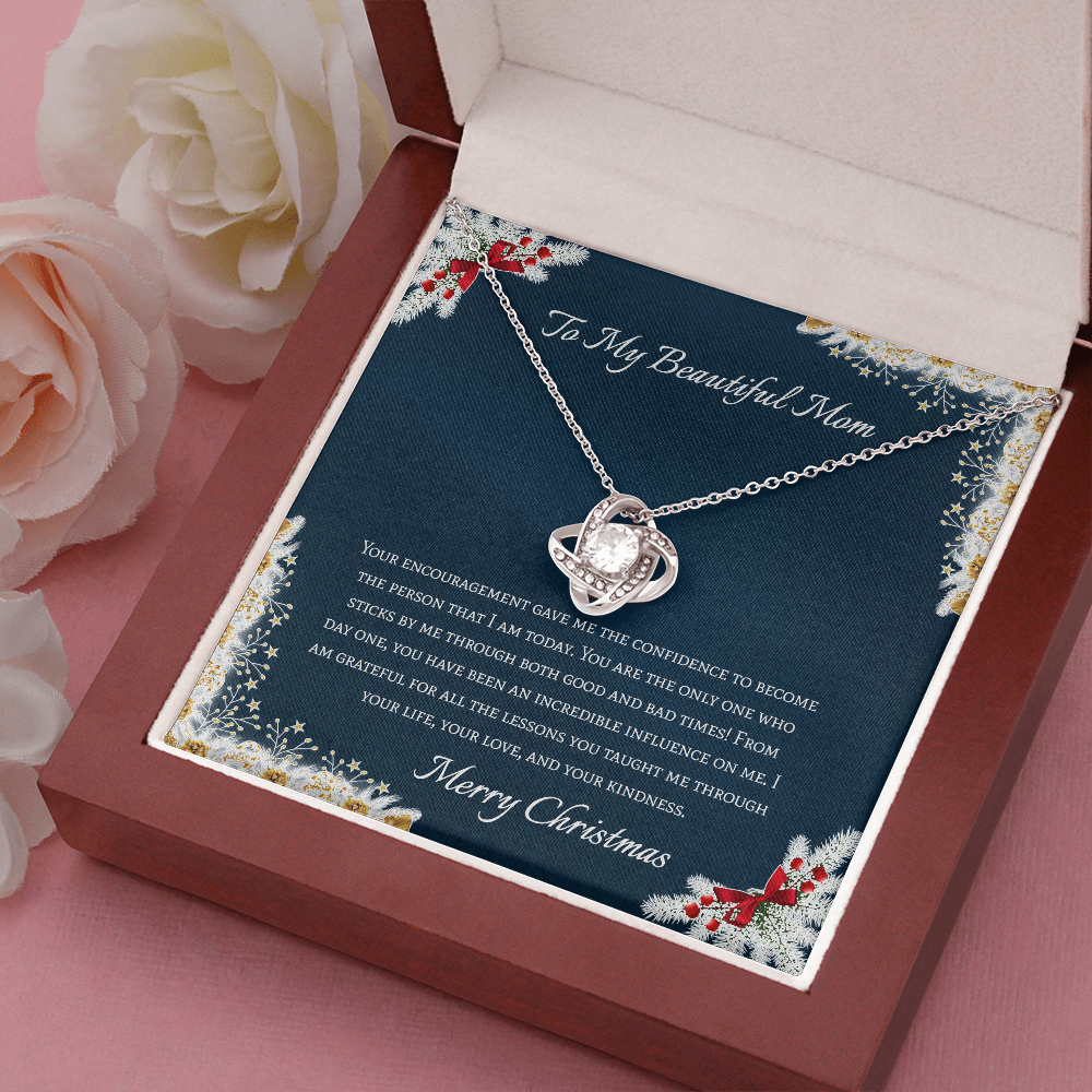To My Beautiful Mom Merry Christmas Love Knot Necklace To My Beautiful Mom Merry Christmas Love Knot Necklace