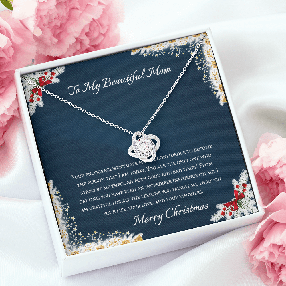 To My Beautiful Mom Merry Christmas Love Knot Necklace To My Beautiful Mom Merry Christmas Love Knot Necklace