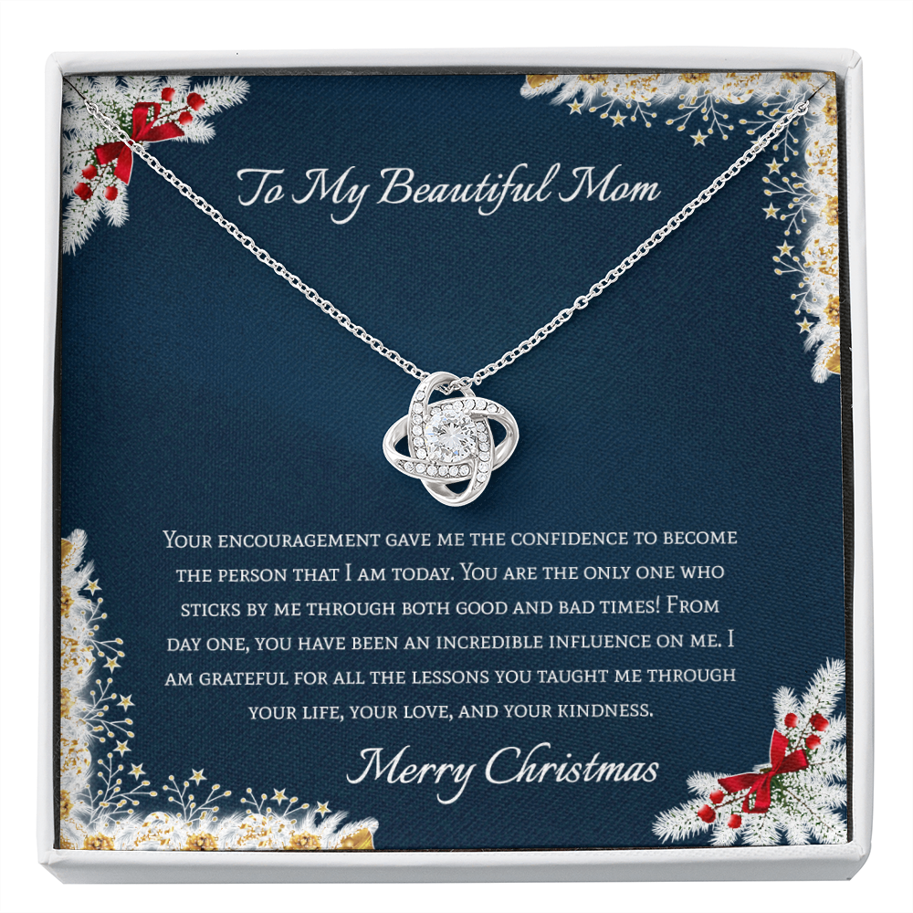 To My Beautiful Mom Merry Christmas Love Knot Necklace To My Beautiful Mom Merry Christmas Love Knot Necklace