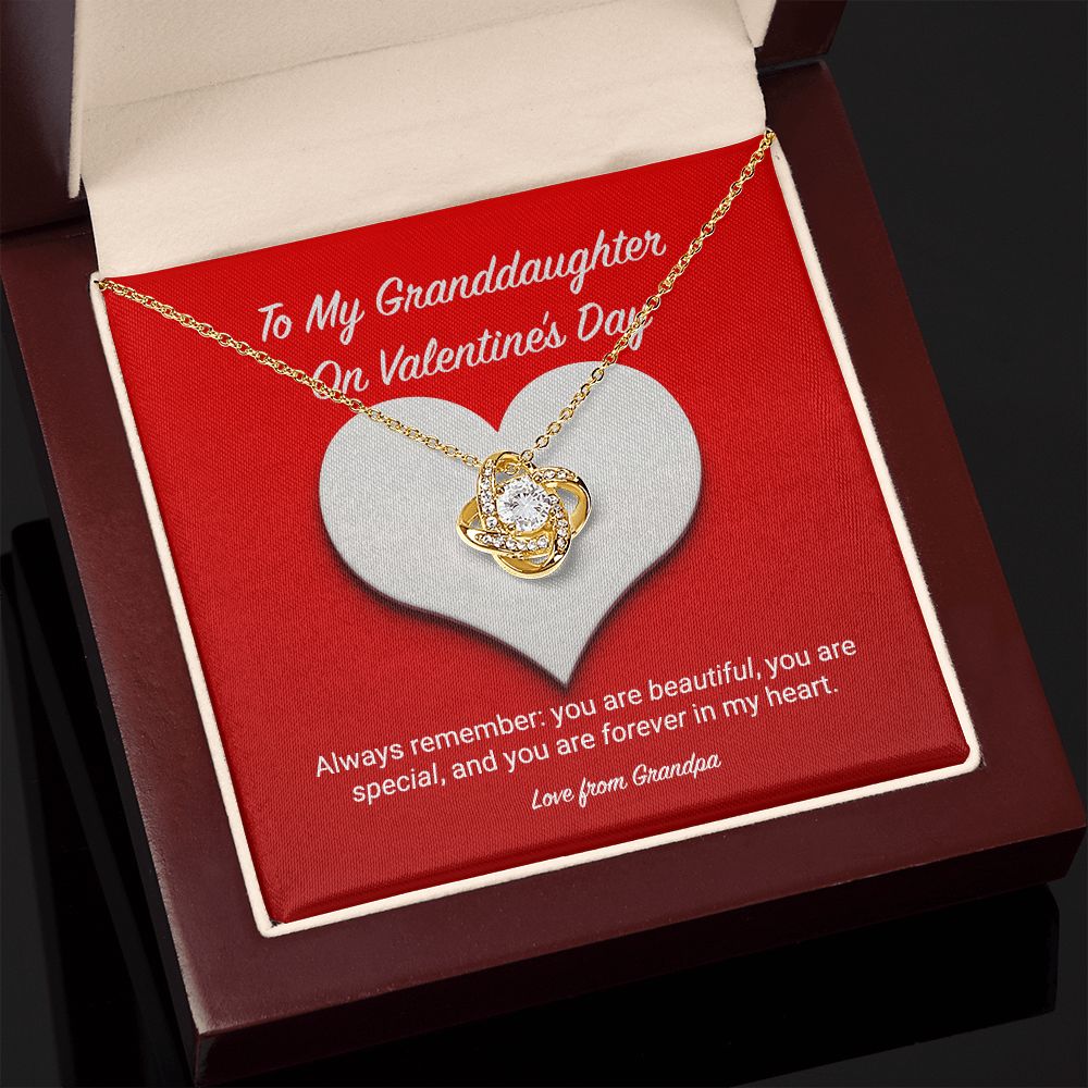 To My Granddaughter from Grandpa Valentine's Day Love Knot Necklace To My Granddaughter from Grandpa Valentine's Day Love Knot Necklace