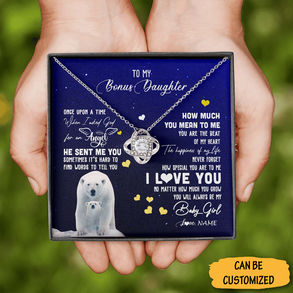 Custom Bear To My Bonus Daughter Love Knot Necklace With Love Message Jewelry Necklaces Sentimental Gifts Custom Bear To My Bonus Daughter Love Knot Necklace With Love Message Jewelry Necklaces Sentimental Gifts