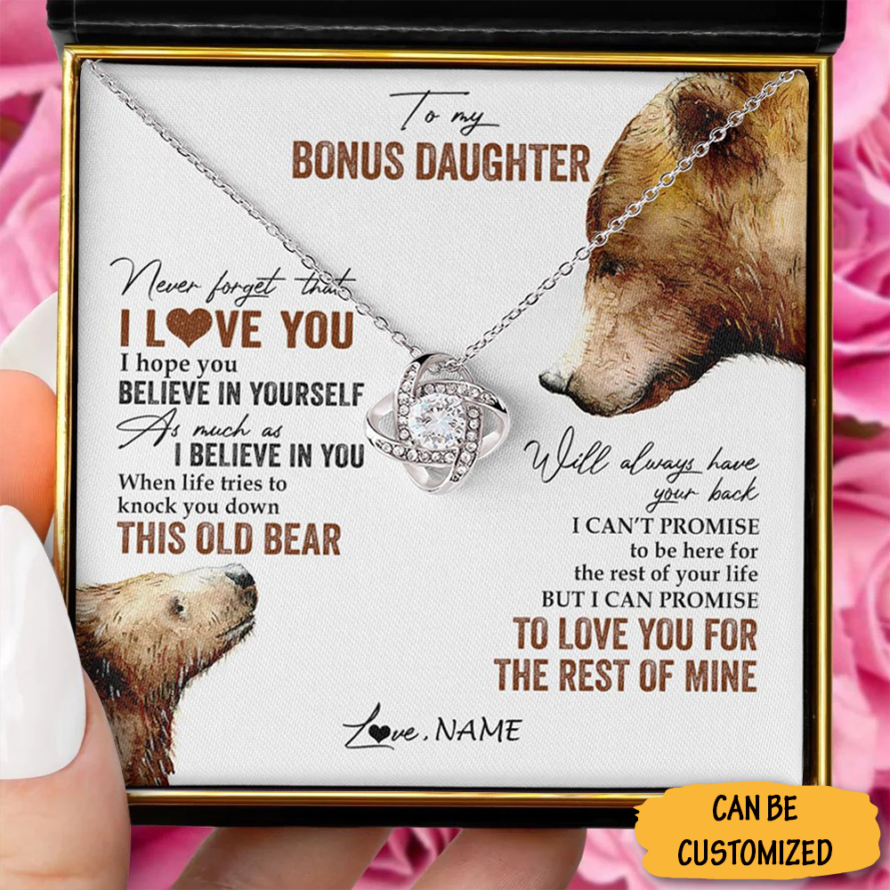 Custom Bear To My Bonus Daughter Love Knot Necklace With Message For Giving A Necklace Best Gift Ideas Custom Bear To My Bonus Daughter Love Knot Necklace With Message For Giving A Necklace Best Gift Ideas