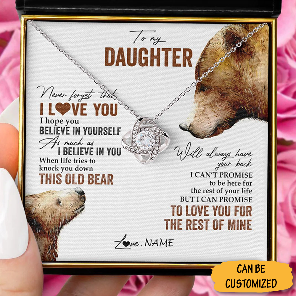 Custom Bear To My Daughter Necklace Silver Love Knot Necklace Valentine's Day Gifts From Father To Daughter Custom Bear To My Daughter Necklace Silver Love Knot Necklace Valentine's Day Gifts From Father To Daughter