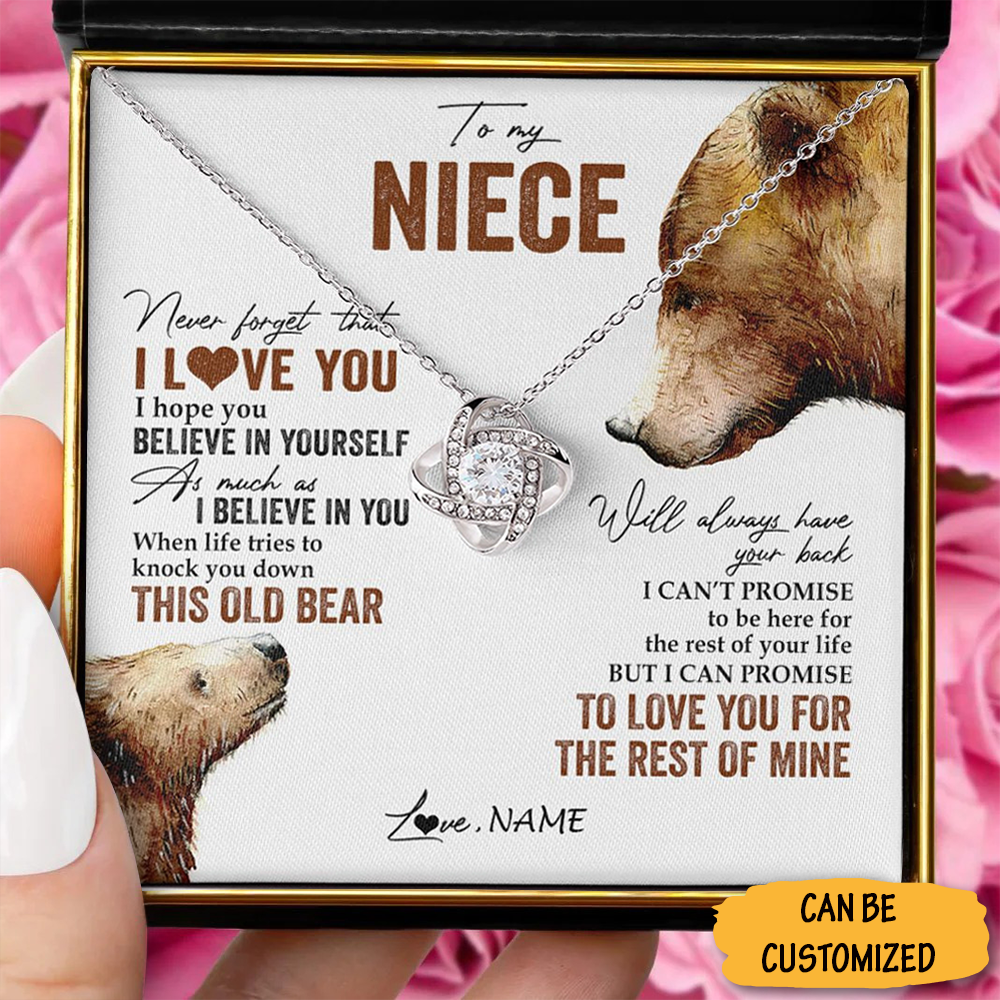 Custom Bear To My Niece Necklace From Uncle Sterling Silver Love Knot Necklace Keepsake Gifts For Niece Custom Bear To My Niece Necklace From Uncle Sterling Silver Love Knot Necklace Keepsake Gifts For Niece