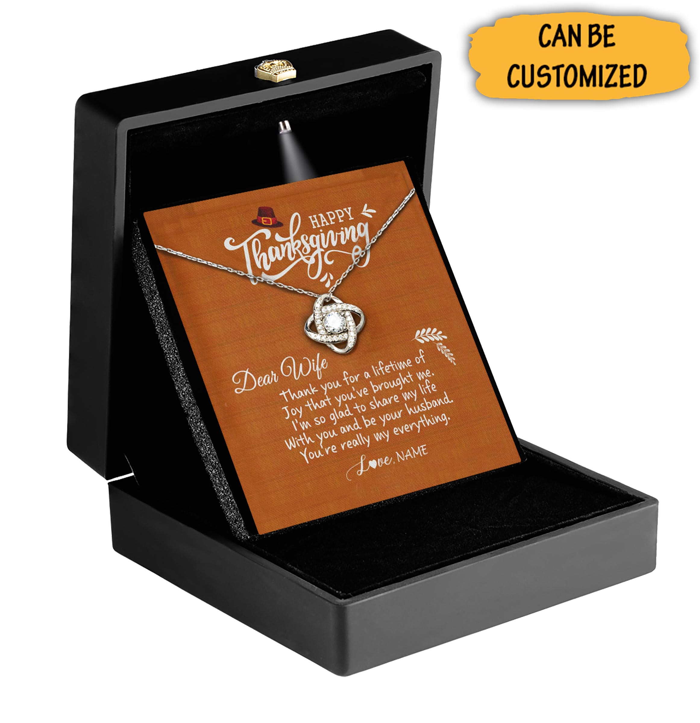 Custom Dear Wife Happy Thanksgiving Necklace Love Knot Pendant Silver Necklace Thanksgiving Gift For Wife Custom Dear Wife Happy Thanksgiving Necklace Love Knot Pendant Silver Necklace Thanksgiving Gift For Wife