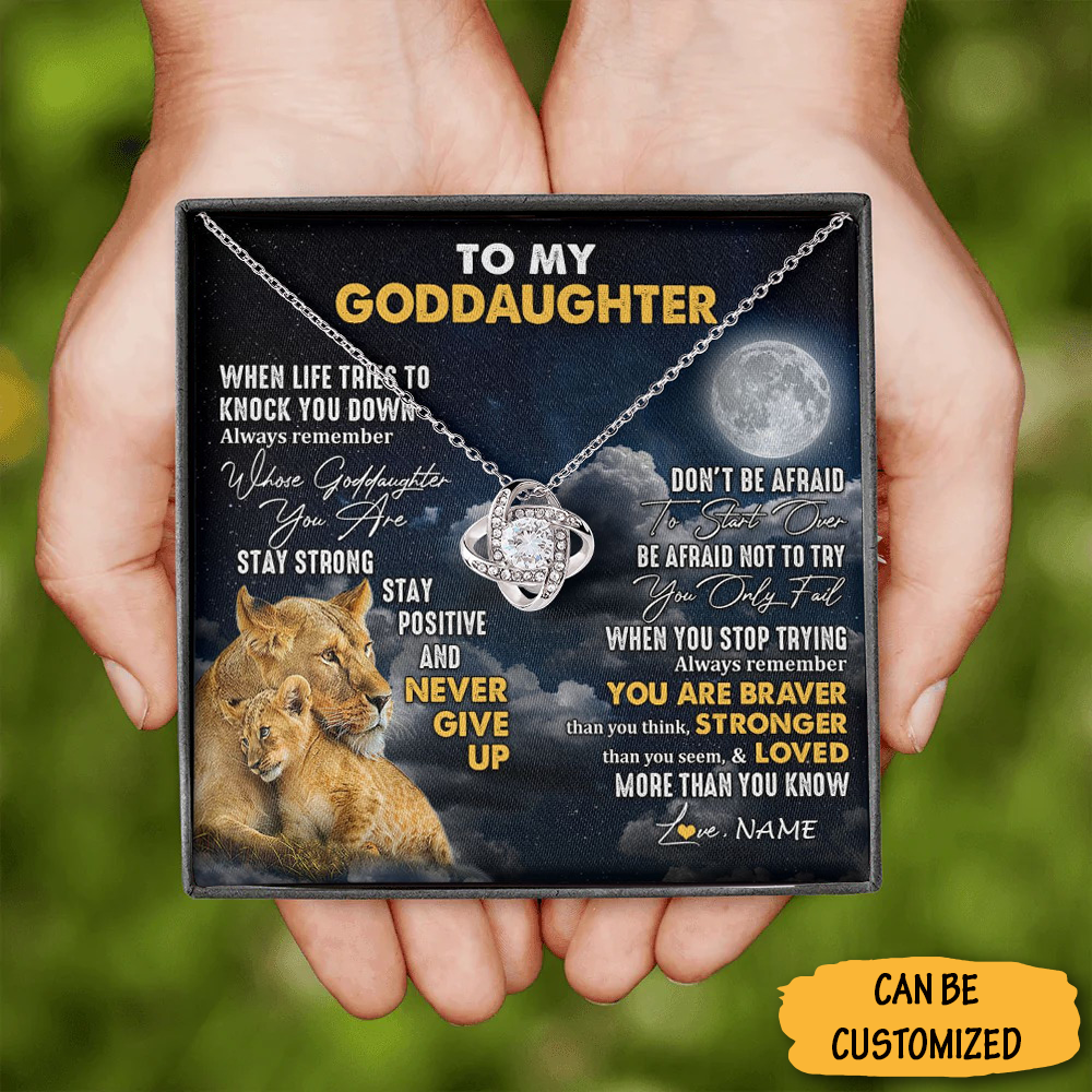 Custom Lion To My Goddaughter Love Knot Necklace With Message Jewelry Necklaces Gifts From Godfather Custom Lion To My Goddaughter Love Knot Necklace With Message Jewelry Necklaces Gifts From Godfather