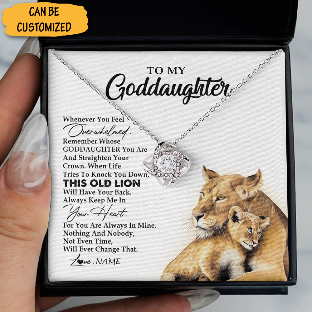 Custom Lion To My Goddaughter Necklace Silver Love Knot Necklace Message Christmas Present For Goddaughter Custom Lion To My Goddaughter Necklace Silver Love Knot Necklace Message Christmas Present For Goddaughter