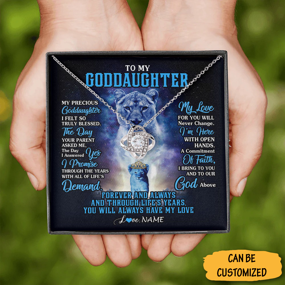 Custom Lion To My Goddaughter Necklace Sterling Silver Love Knot Pendant Necklace Jewellery Gift Box Custom Lion To My Goddaughter Necklace Sterling Silver Love Knot Pendant Necklace Jewellery Gift Box