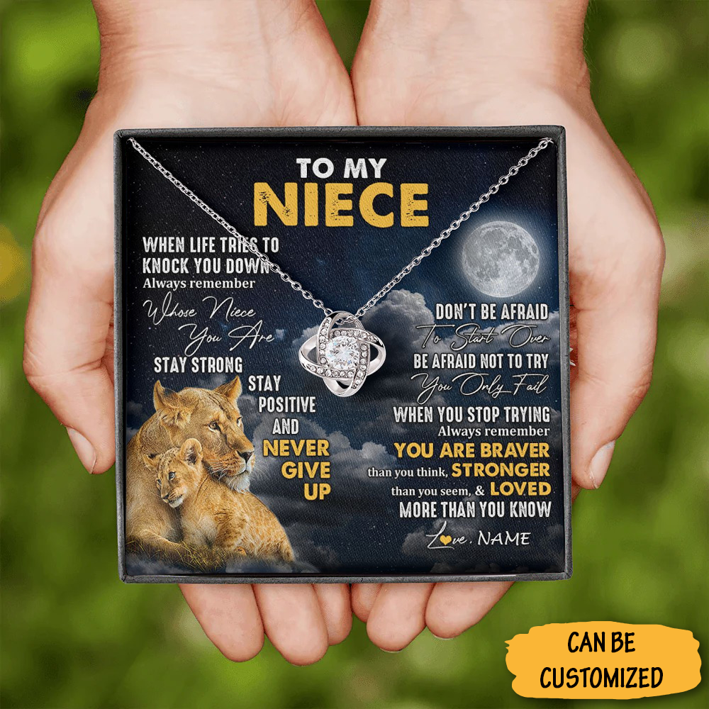 Custom Lion To My Niece Necklace From Uncle Love Knot Necklace Sentimental Graduation Gifts For Niece Custom Lion To My Niece Necklace From Uncle Love Knot Necklace Sentimental Graduation Gifts For Niece