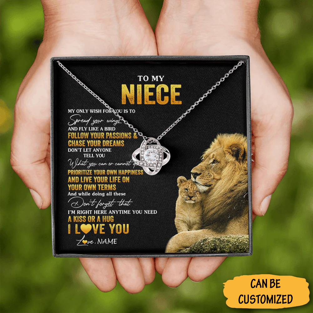 Custom Lion To My Niece Necklace From Uncle Sterling Silver Love Knot Necklace Keepsake Gifts For Niece Custom Lion To My Niece Necklace From Uncle Sterling Silver Love Knot Necklace Keepsake Gifts For Niece
