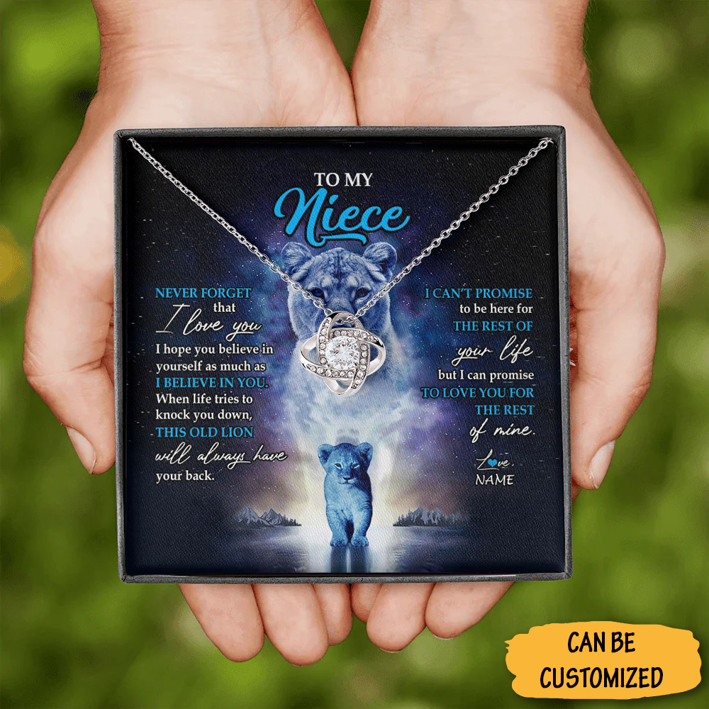 Custom Lion To My Niece Necklace Silver Love Knot Necklace Best Christmas Gifts For Niece From Uncle Custom Lion To My Niece Necklace Silver Love Knot Necklace Best Christmas Gifts For Niece From Uncle