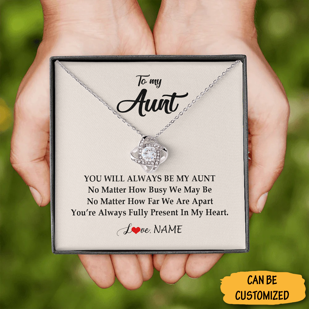 Custom To My Aunt Necklace With Meaningful Messages Silver Love Knot Necklace Thoughtful Gifts For Aunt Custom To My Aunt Necklace With Meaningful Messages Silver Love Knot Necklace Thoughtful Gifts For Aunt