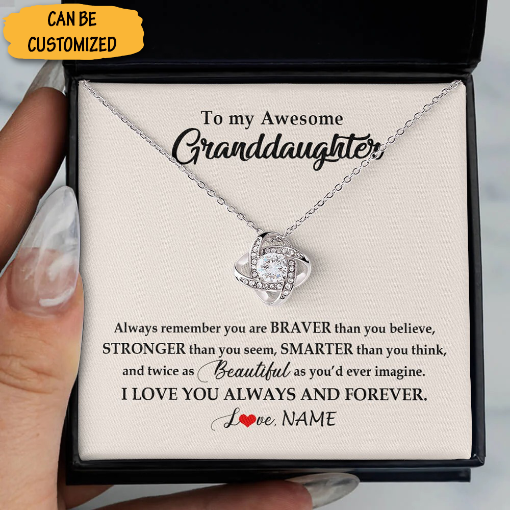 Custom To My Awesome Granddaughter Necklace Love Knot Necklace Message Jewelry Christmas Gifts For Granddaughter Custom To My Awesome Granddaughter Necklace Love Knot Necklace Message Jewelry Christmas Gifts For Granddaughter