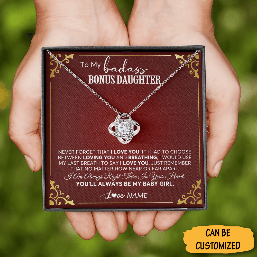 Custom To My Badass Bonus Daughter Necklace Love Knot Necklace Best Bonus Daughter Gifts From Step Mom Custom To My Badass Bonus Daughter Necklace Love Knot Necklace Best Bonus Daughter Gifts From Step Mom