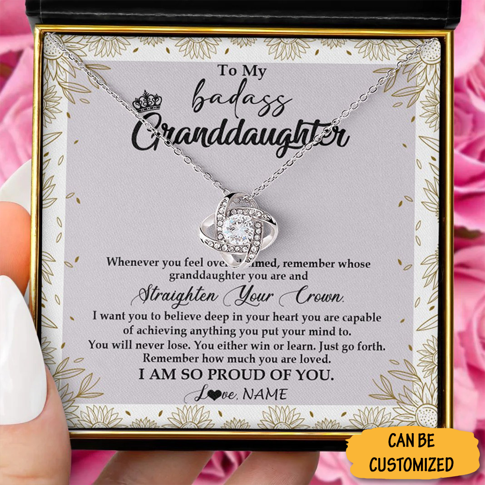 Custom To My Badass Granddaughter Necklace Silver Love Knot Necklace Memorable Gift For Granddaughter Custom To My Badass Granddaughter Necklace Silver Love Knot Necklace Memorable Gift For Granddaughter