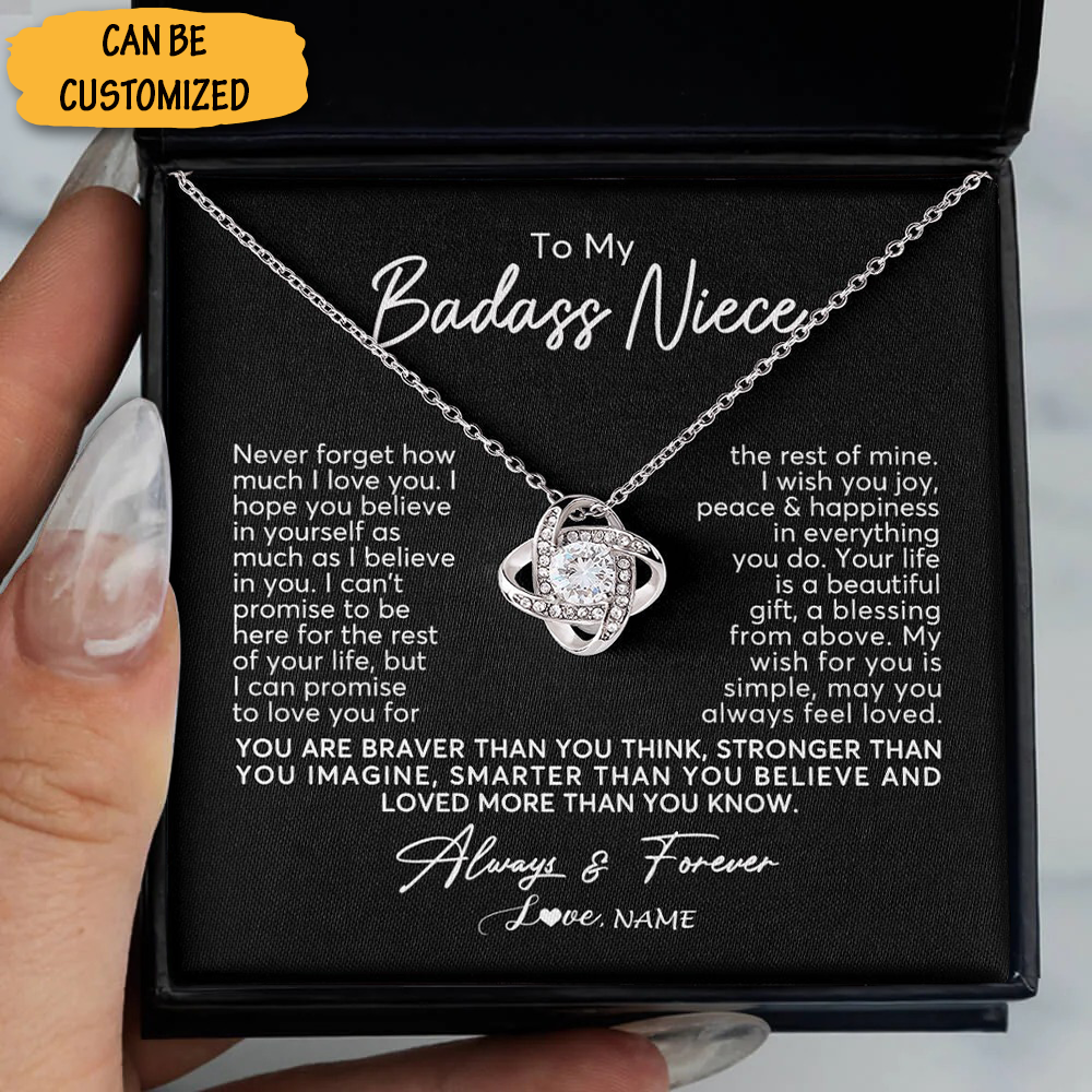 Custom To My Badass Niece Necklace Sterling Silver Love Knot Necklace Special Niece Jewellery Gift Box Custom To My Badass Niece Necklace Sterling Silver Love Knot Necklace Special Niece Jewellery Gift Box