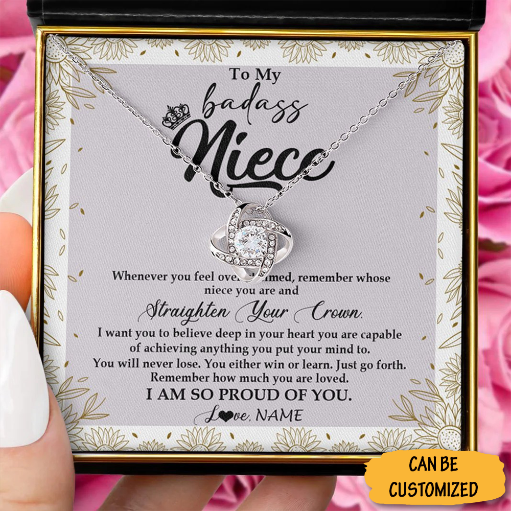 Custom To My Badass Niece Necklace Sterling Silver Love Knot Pendant Straighten Your Crown Necklace Custom To My Badass Niece Necklace Sterling Silver Love Knot Pendant Straighten Your Crown Necklace