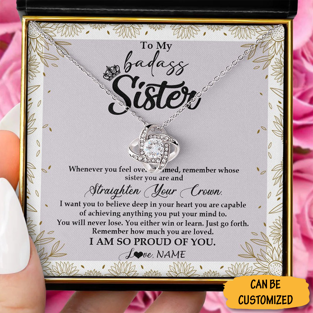 Custom To My Badass Sister Necklace Sterling Silver Love Knot Necklace Birthday Gift For Little Sister Custom To My Badass Sister Necklace Sterling Silver Love Knot Necklace Birthday Gift For Little Sister