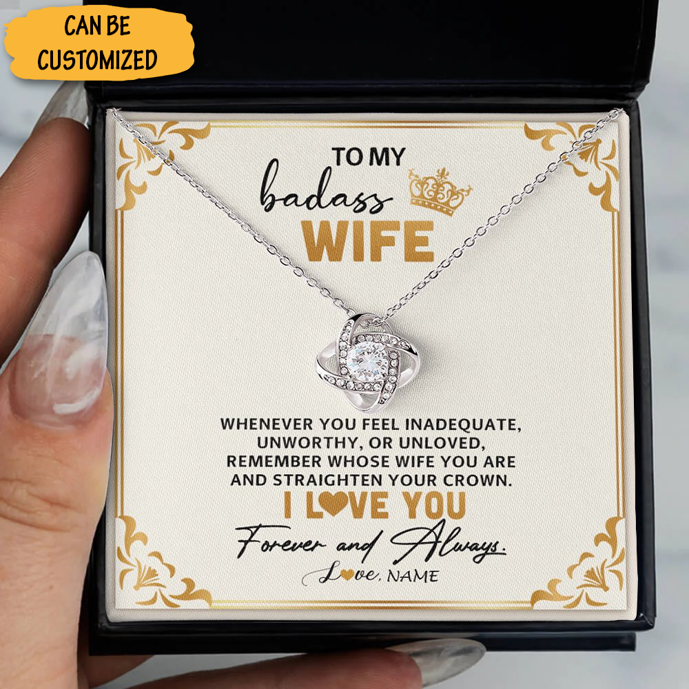 Custom To My Badass Wife Necklace Love Knot Pendant Silver Necklace Best Christmas Gift Ideas For Wife Custom To My Badass Wife Necklace Love Knot Pendant Silver Necklace Best Christmas Gift Ideas For Wife