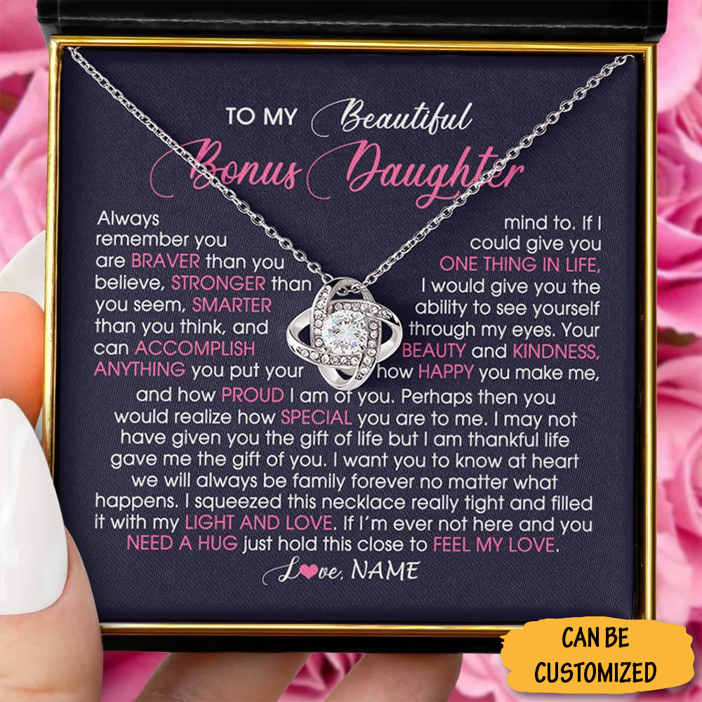 Custom To My Beautiful Bonus Daughter Necklace Love Knot Necklace Jewelry Bonus Daughter Christmas Gifts Custom To My Beautiful Bonus Daughter Necklace Love Knot Necklace Jewelry Bonus Daughter Christmas Gifts