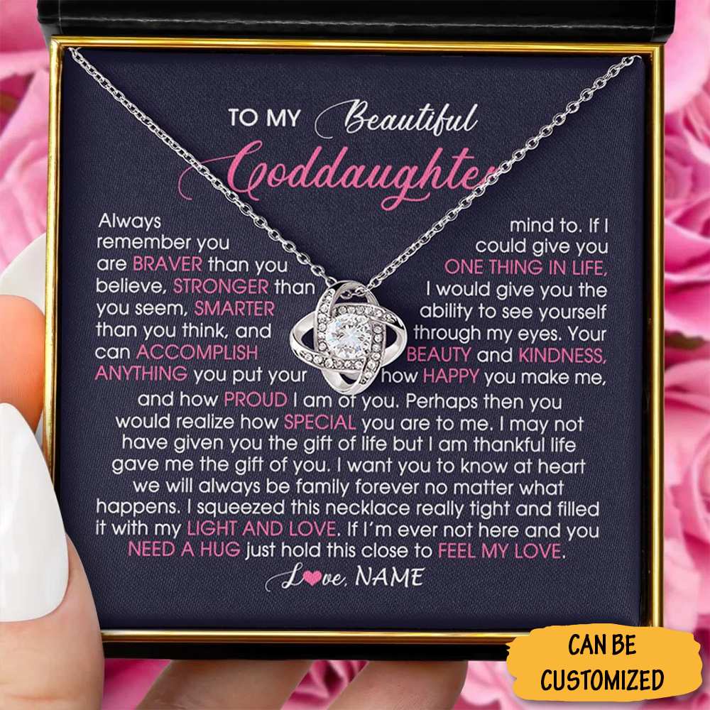 Custom To My Beautiful Goddaughter Necklace Silver Love Knot Necklace Box Goddaughter Christening Gifts Custom To My Beautiful Goddaughter Necklace Silver Love Knot Necklace Box Goddaughter Christening Gifts
