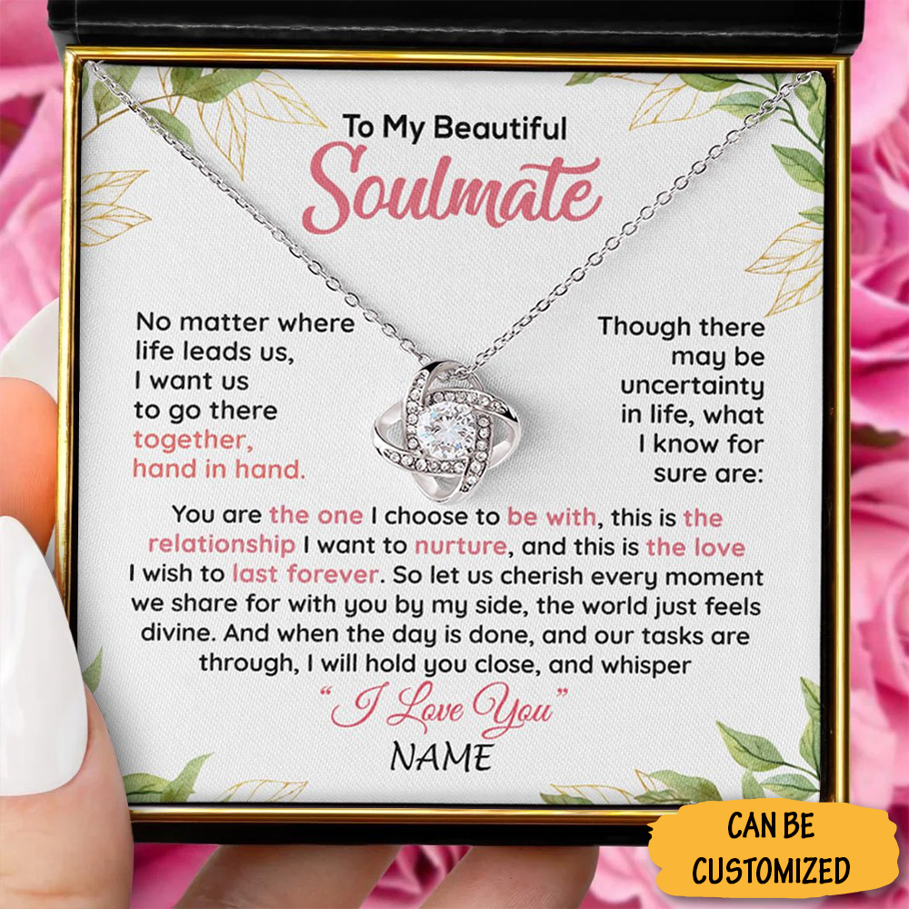 Custom To My Beautiful Soulmate Necklace Silver Love Knot Necklace Jewelry Box Perfect Gift For Soulmate Custom To My Beautiful Soulmate Necklace Silver Love Knot Necklace Jewelry Box Perfect Gift For Soulmate