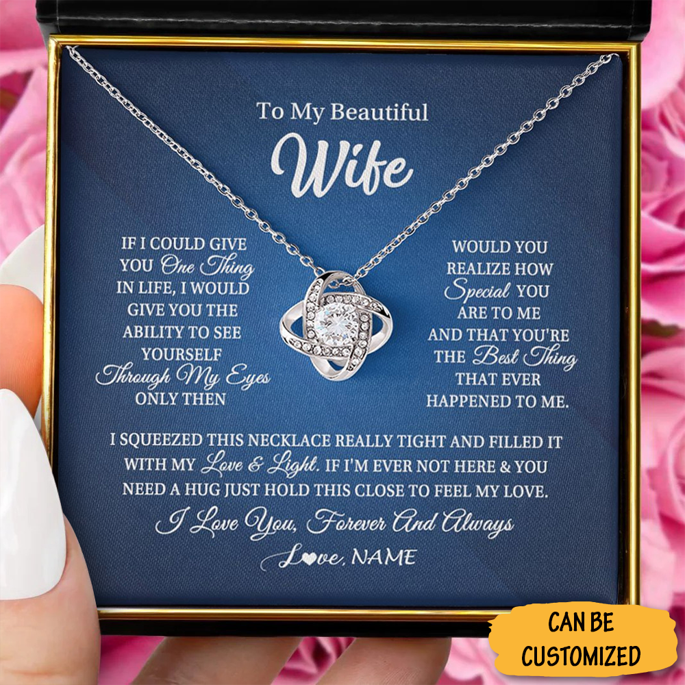 Custom To My Beautiful Wife Necklace Silver Love Knot Necklace Box Best Christmas Gifts For Wife 2023 Custom To My Beautiful Wife Necklace Silver Love Knot Necklace Box Best Christmas Gifts For Wife 2023