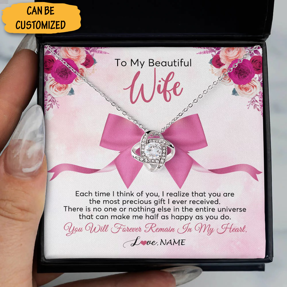 Custom To My Beautiful Wife Necklace Sterling Silver Love Knot Necklace Message Wife Birthday Present Ideas Custom To My Beautiful Wife Necklace Sterling Silver Love Knot Necklace Message Wife Birthday Present Ideas