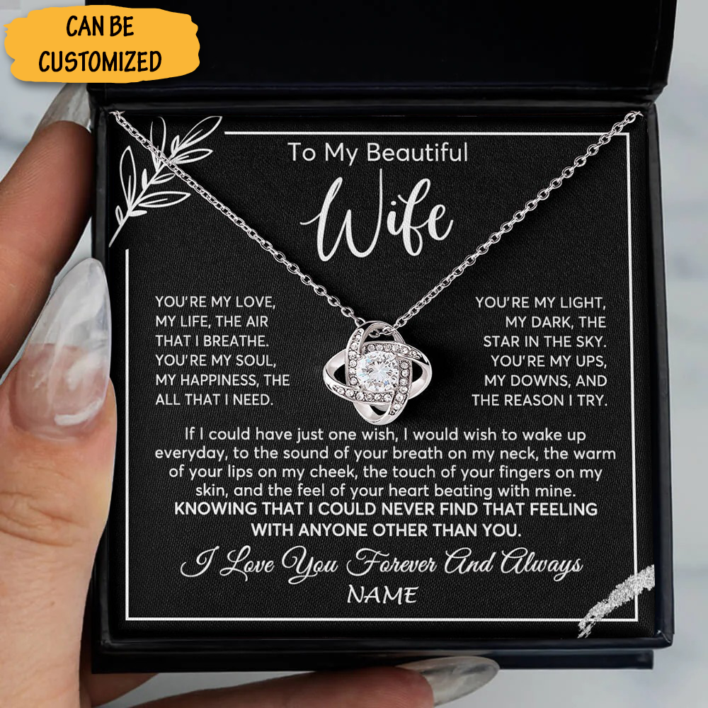 Custom To My Beautiful Wife Necklace Sterling Silver Love Knot Pendant Love Message Necklace Gifts For Wife Custom To My Beautiful Wife Necklace Sterling Silver Love Knot Pendant Love Message Necklace Gifts For Wife