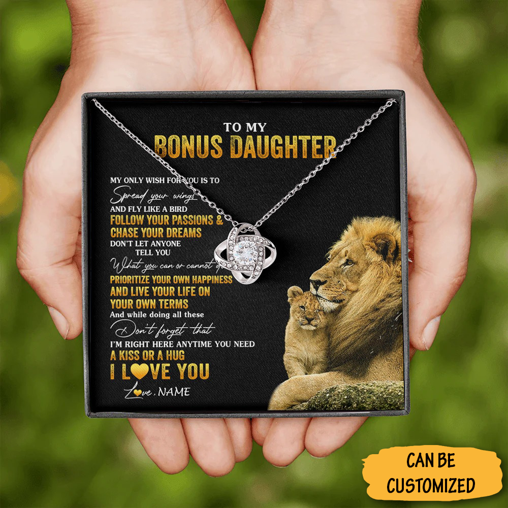 Custom To My Bonus Daughter I Love You Necklace Dad Lion Love Knot Necklace Jewelry Box Gift Christmas Custom To My Bonus Daughter I Love You Necklace Dad Lion Love Knot Necklace Jewelry Box Gift Christmas