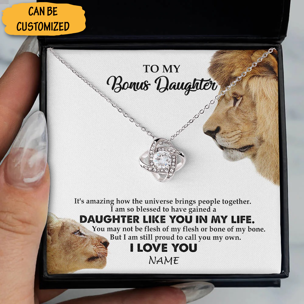 Custom To My Bonus Daughter I Love You Necklace Dad Lion Love Knot Necklace Jewelry Box Keepsake Gift Ideas Custom To My Bonus Daughter I Love You Necklace Dad Lion Love Knot Necklace Jewelry Box Keepsake Gift Ideas