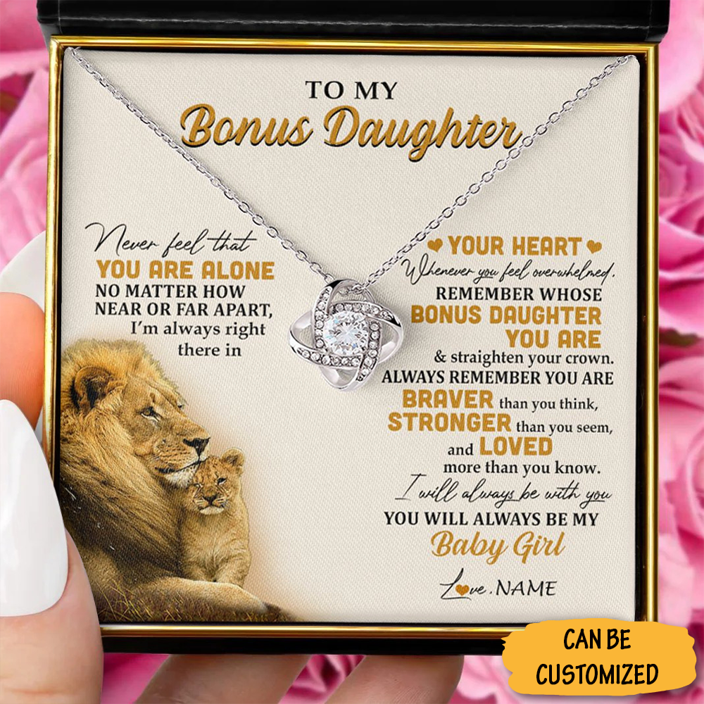 Custom To My Bonus Daughter Necklace Dad Lion Love Knot Pendant Necklace Jewelry Bonus Daughter Gifts From Step Dad Custom To My Bonus Daughter Necklace Dad Lion Love Knot Pendant Necklace Jewelry Bonus Daughter Gifts From Step Dad