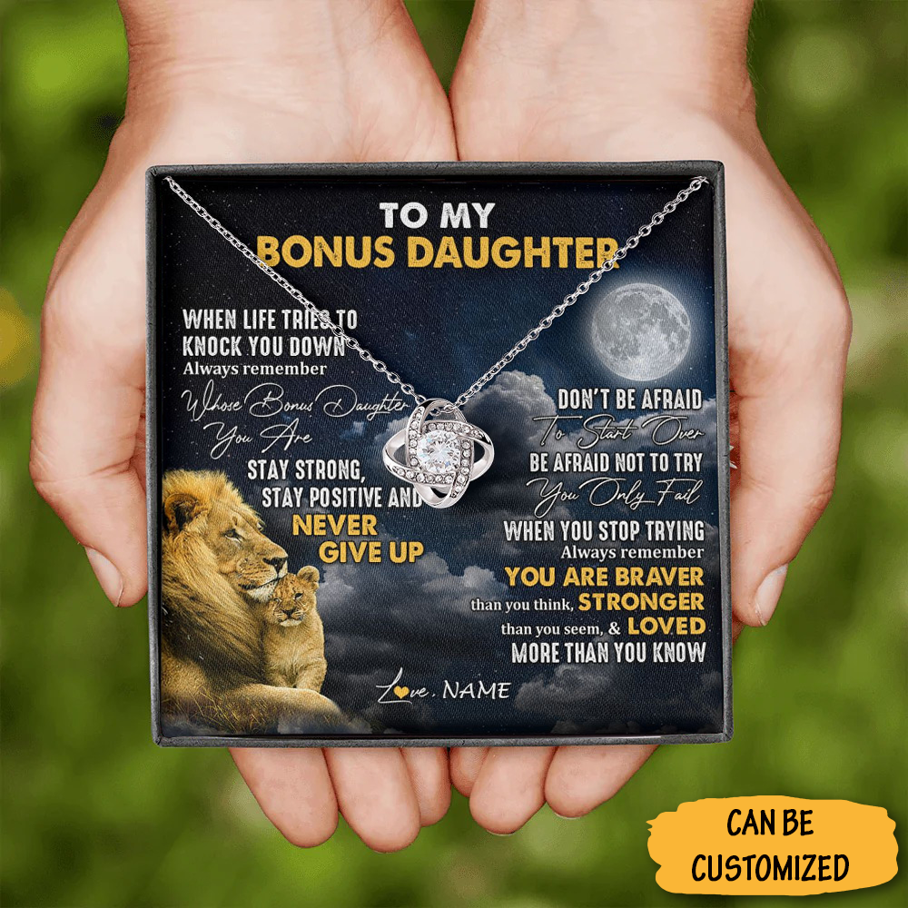 Custom To My Bonus Daughter Necklace Dad Lion Sterling Silver Love Knot Pendant Necklace Message Jewelry Custom To My Bonus Daughter Necklace Dad Lion Sterling Silver Love Knot Pendant Necklace Message Jewelry