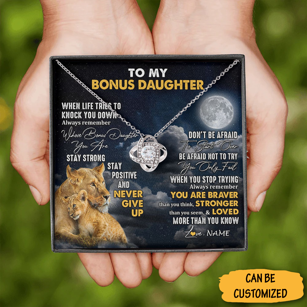 Custom To My Bonus Daughter Necklace From Dad Lion Love Knot Silver Necklace Bonus Daughter Graduation Gifts Custom To My Bonus Daughter Necklace From Dad Lion Love Knot Silver Necklace Bonus Daughter Graduation Gifts